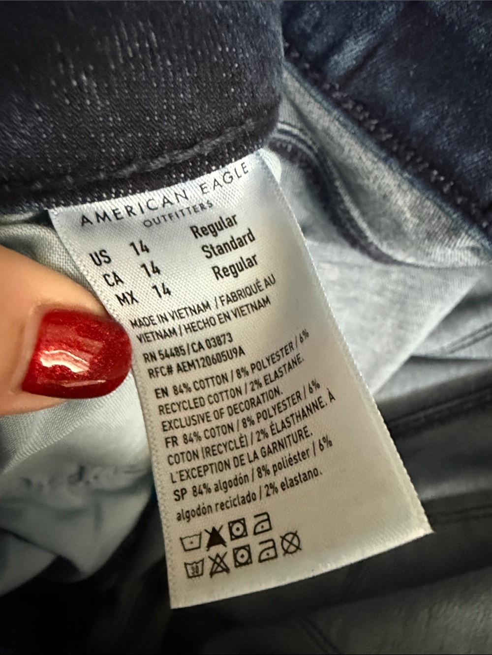 American Eagle Outfitters Dark Blue Flared Jeans with Front Slits 14 - Picture 7 of 8